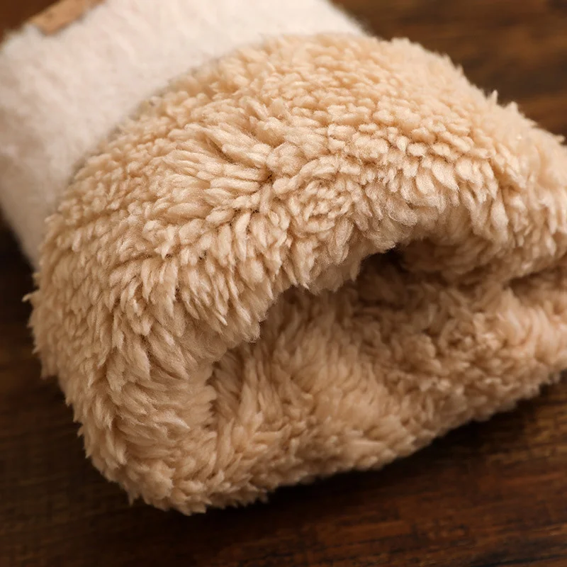 Cute Winter Simple Windproof Thick Warm Cable Stripe Knit Plush Fluffy Cuff Skiing Finger Cover Mittens Hand Gloves for Women