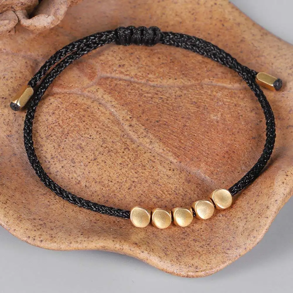 Hot Friendship Woven Bracelet Bangle Golden Bead Charm Beaded Jewelry Make a Wish Bracelet and Customize Wish Card