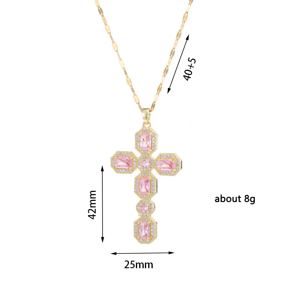High Quality Jewelry 18k Gold Plated Cross Lip Chain Necklace Colorful Iced Out Cubic Zircon Cross Pedant Necklace for Women