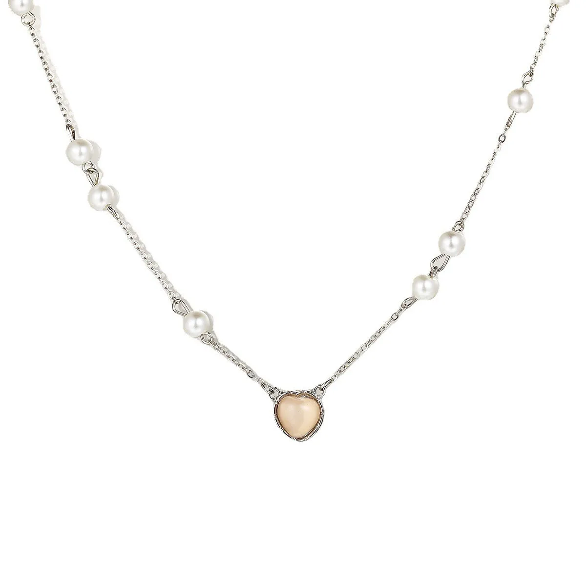 New Pink Girl Love Pearl Necklace Women's Light Luxury Niche Premium Plated Layered Chain Versatile and Sweet Clavicle Necklace