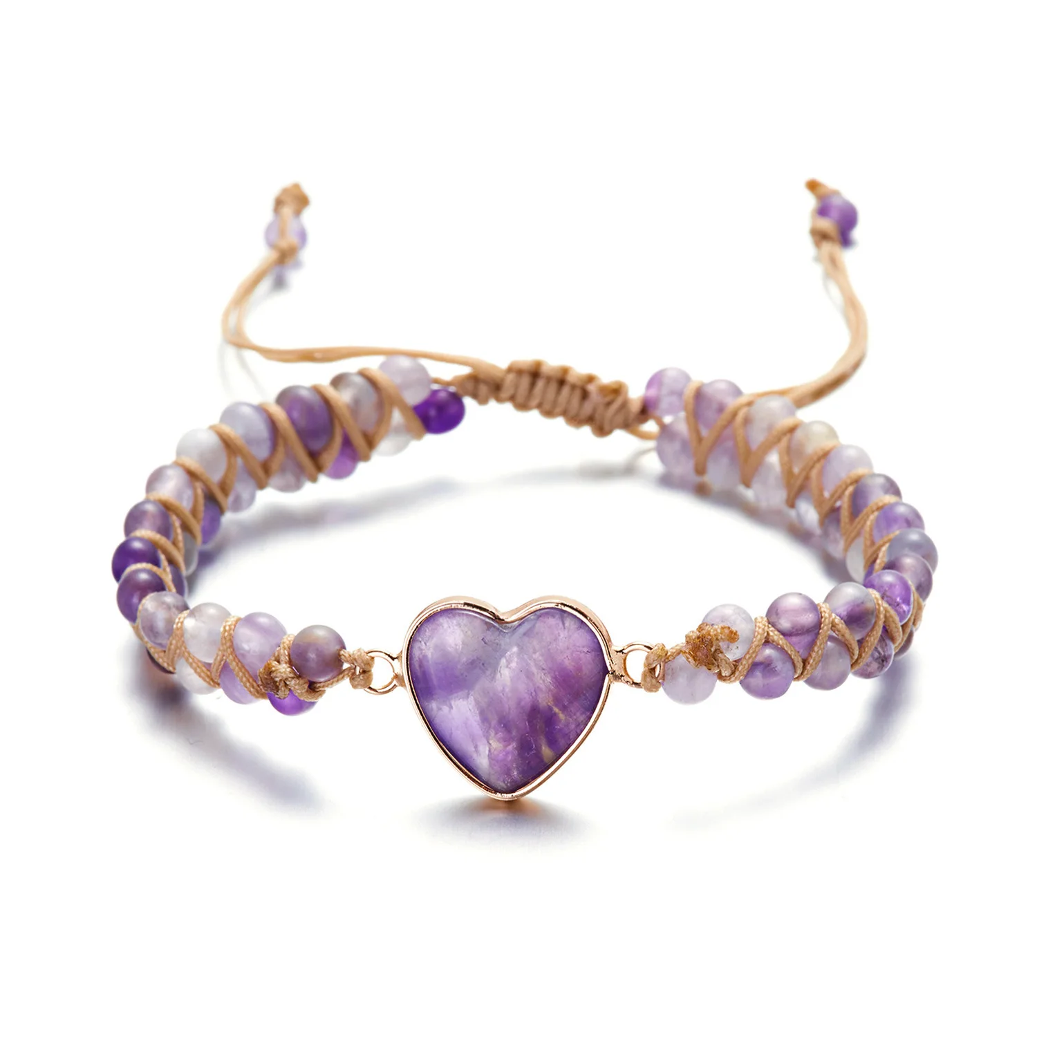 7 Chakra Natural Stone Bohemian Healing 4mm Stone Bead Wrapped Woven Double Layer Bracelet Women Heart Shape Jewelry Accessories