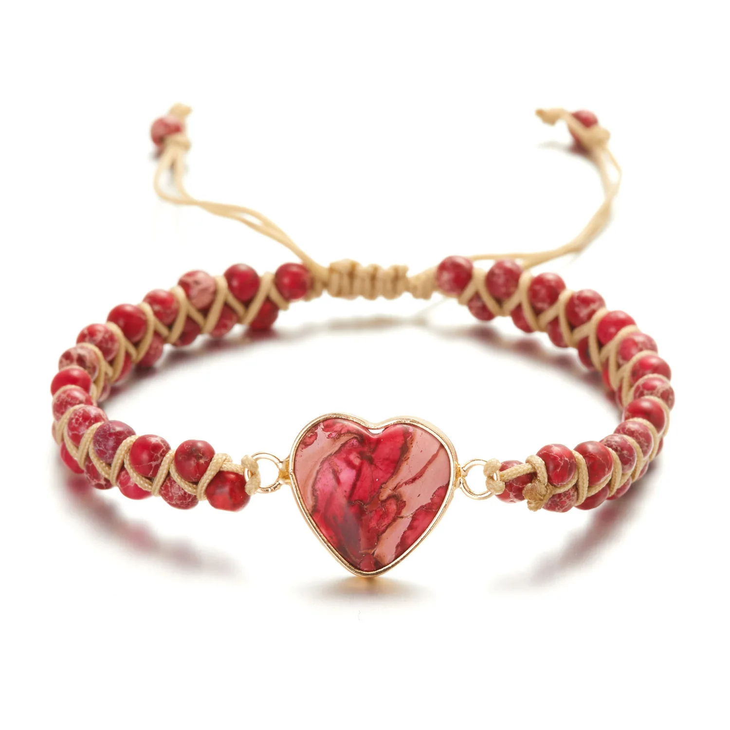 7 Chakra Natural Stone Bohemian Healing 4mm Stone Bead Wrapped Woven Double Layer Bracelet Women Heart Shape Jewelry Accessories