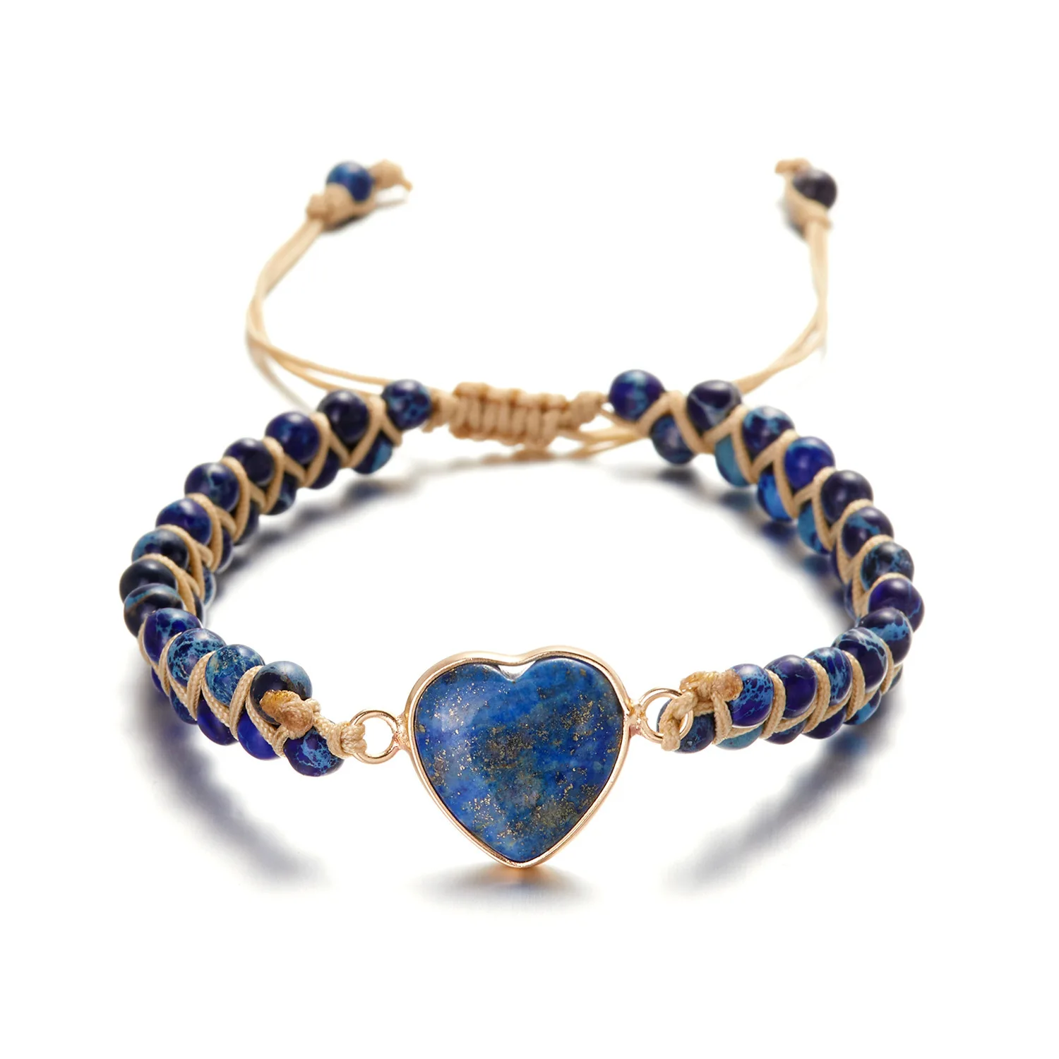 7 Chakra Natural Stone Bohemian Healing 4mm Stone Bead Wrapped Woven Double Layer Bracelet Women Heart Shape Jewelry Accessories