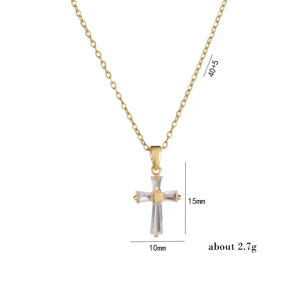 Multicolour Vintage Cross Pendant Zircon Crystal Necklace for Women Accessories Fashion Long Chain Exquisite Necklaces Jewelry