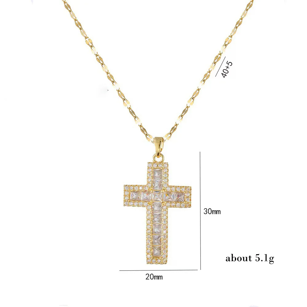 Multicolour Vintage Cross Pendant Zircon Crystal Necklace for Women Accessories Fashion Long Chain Exquisite Necklaces Jewelry