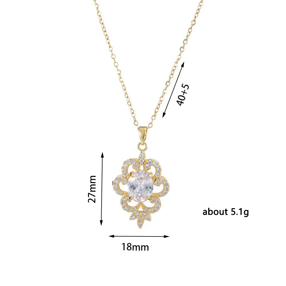 Light Luxury Classic 18K Gold Pendant Necklace Crystal Leaf Flower Zircon Diamond Necklace for Women Chain Choker Necklace