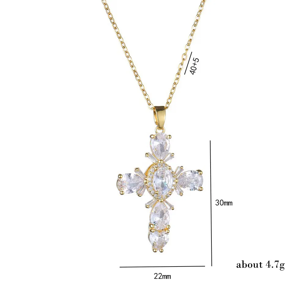 Popular Fashion Jewelry Zircon Women Gold Plated Colorful Diamond Cross Necklace Pendant Cross Stainless Steel Chain Necklace