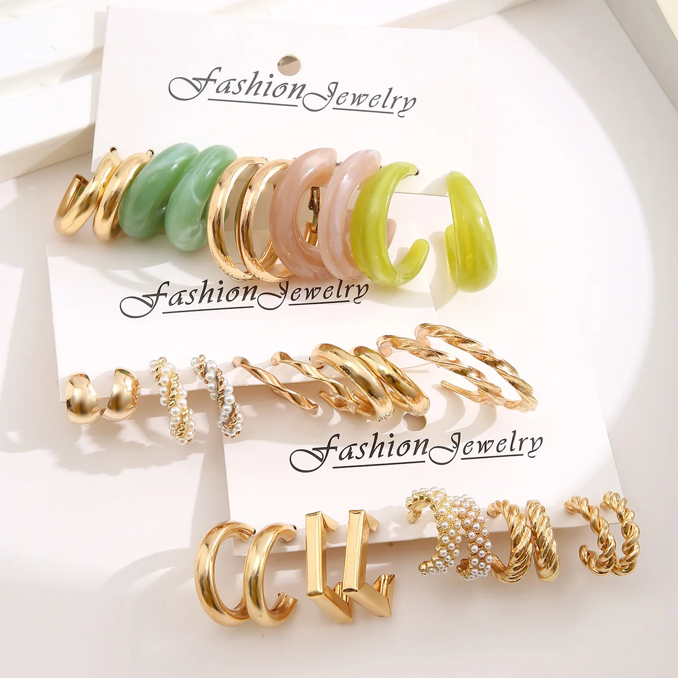 New Fashionable and Versatile High-end Metal Twist Chain Earring Set Creative and Simple Earring Floral Geometric Earrings