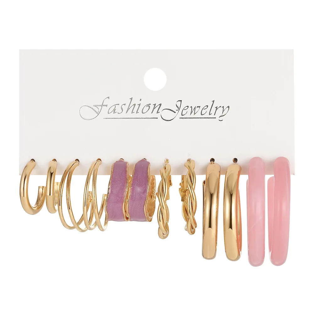 New Fashionable and Versatile High-end Metal Twist Chain Earring Set Creative and Simple Earring Floral Geometric Earrings