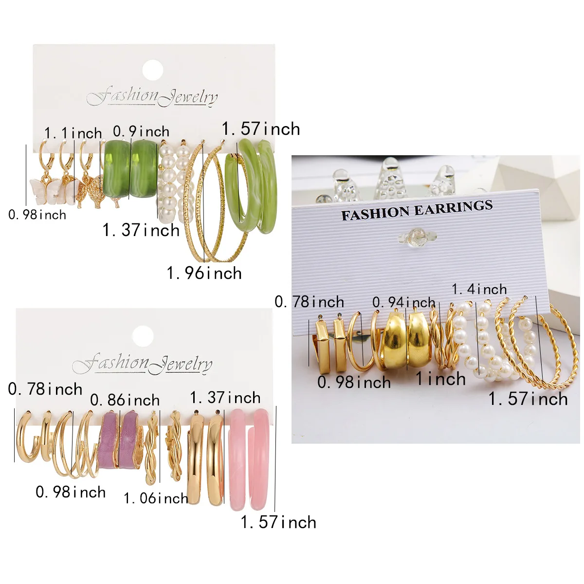 New Fashionable and Versatile High-end Metal Twist Chain Earring Set Creative and Simple Earring Floral Geometric Earrings