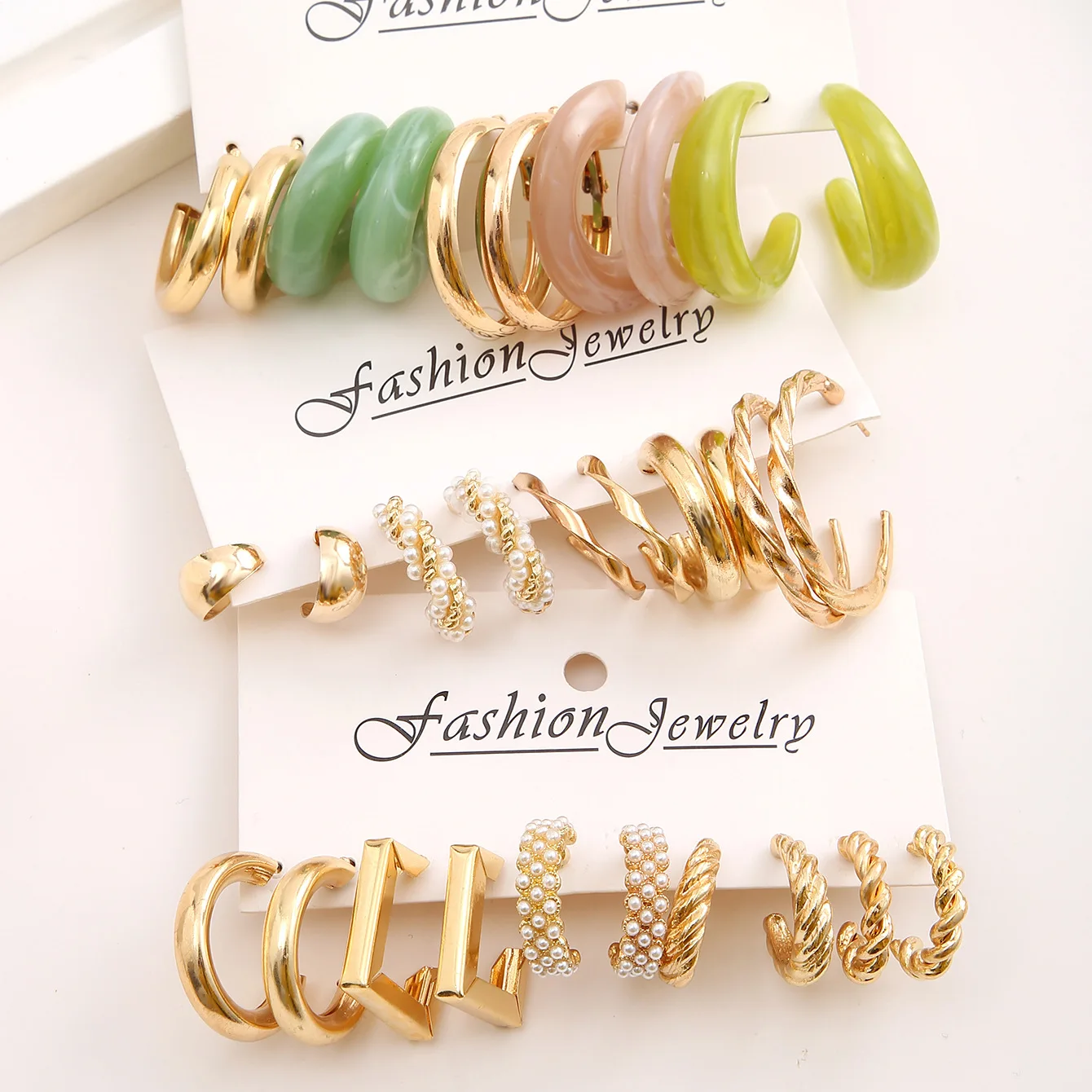New Fashionable and Versatile High-end Metal Twist Chain Earring Set Creative and Simple Earring Floral Geometric Earrings