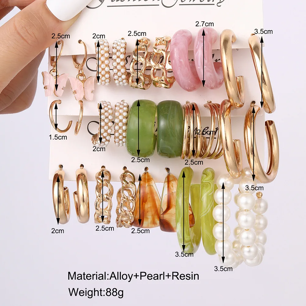 New Fashionable and Versatile High-end Metal Twist Chain Earring Set Creative and Simple Earring Floral Geometric Earrings
