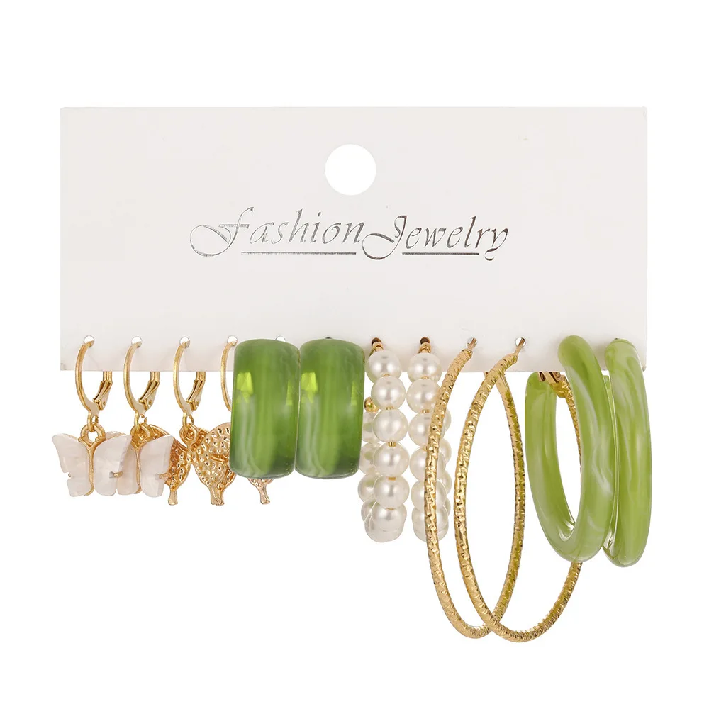 New Fashionable and Versatile High-end Metal Twist Chain Earring Set Creative and Simple Earring Floral Geometric Earrings