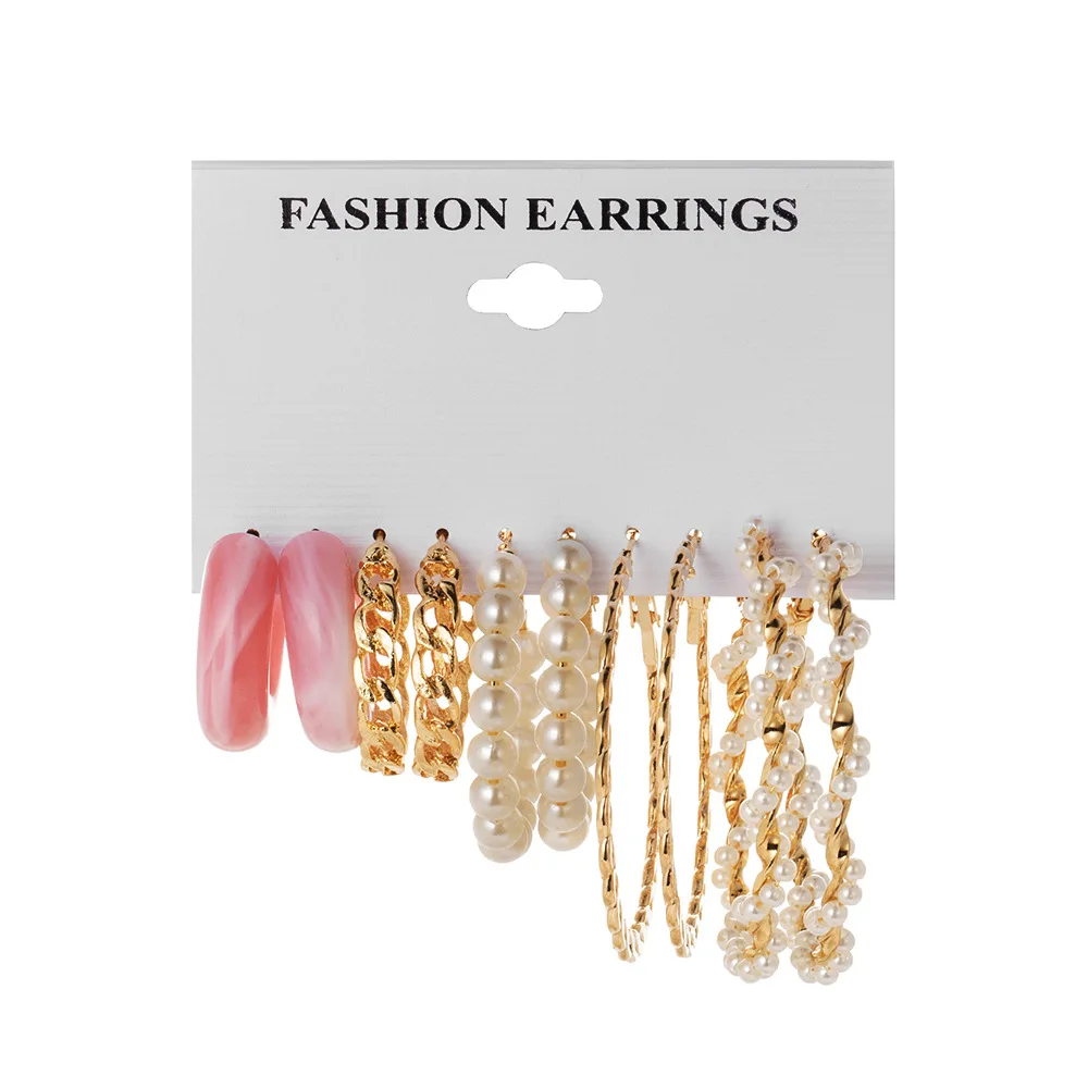 Vintage Geometric Gold Metal Earrings Set for Women Punk Pearl Dangle Drop Earrings 2021 Trend Set of Earrings Jewelry