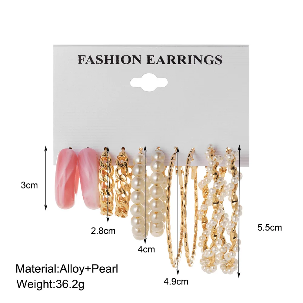 Vintage Geometric Gold Metal Earrings Set for Women Punk Pearl Dangle Drop Earrings 2021 Trend Set of Earrings Jewelry