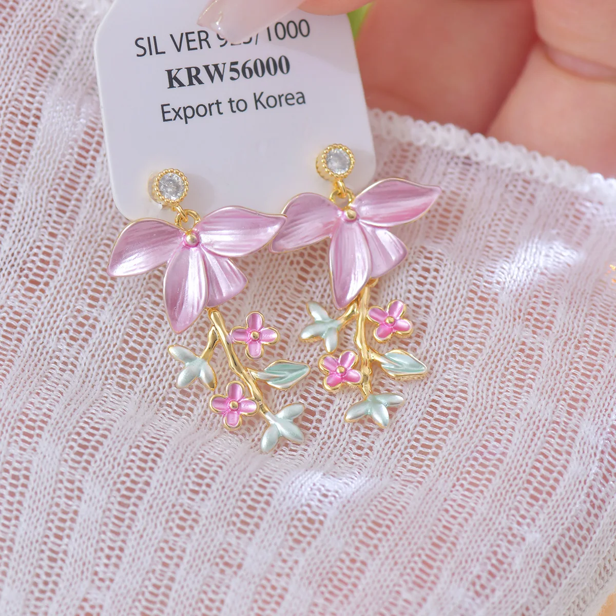 Romantic New Chinese Water Pearl Flowers Tassel French Enamel Cherry Blossom Oil Painting Retro Earrings Spring Drop Earrings