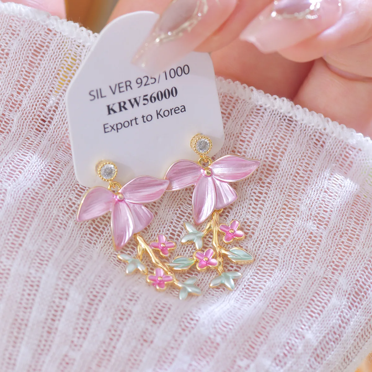 Romantic New Chinese Water Pearl Flowers Tassel French Enamel Cherry Blossom Oil Painting Retro Earrings Spring Drop Earrings