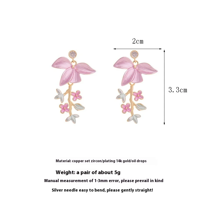 Romantic New Chinese Water Pearl Flowers Tassel French Enamel Cherry Blossom Oil Painting Retro Earrings Spring Drop Earrings