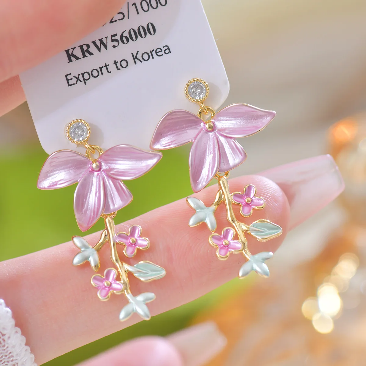 Romantic New Chinese Water Pearl Flowers Tassel French Enamel Cherry Blossom Oil Painting Retro Earrings Spring Drop Earrings
