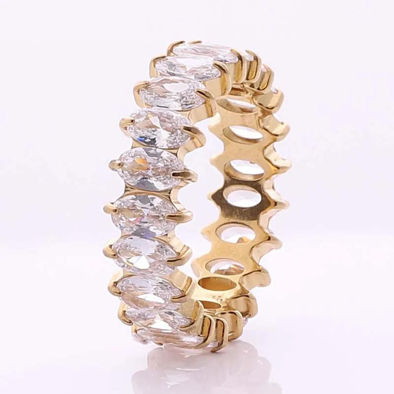 Vintage Baguette Oval 18K Gold-Plated Stainless Steel Minimalist Jewelry Zircon Quartz Charms Geometric Rings for Women
