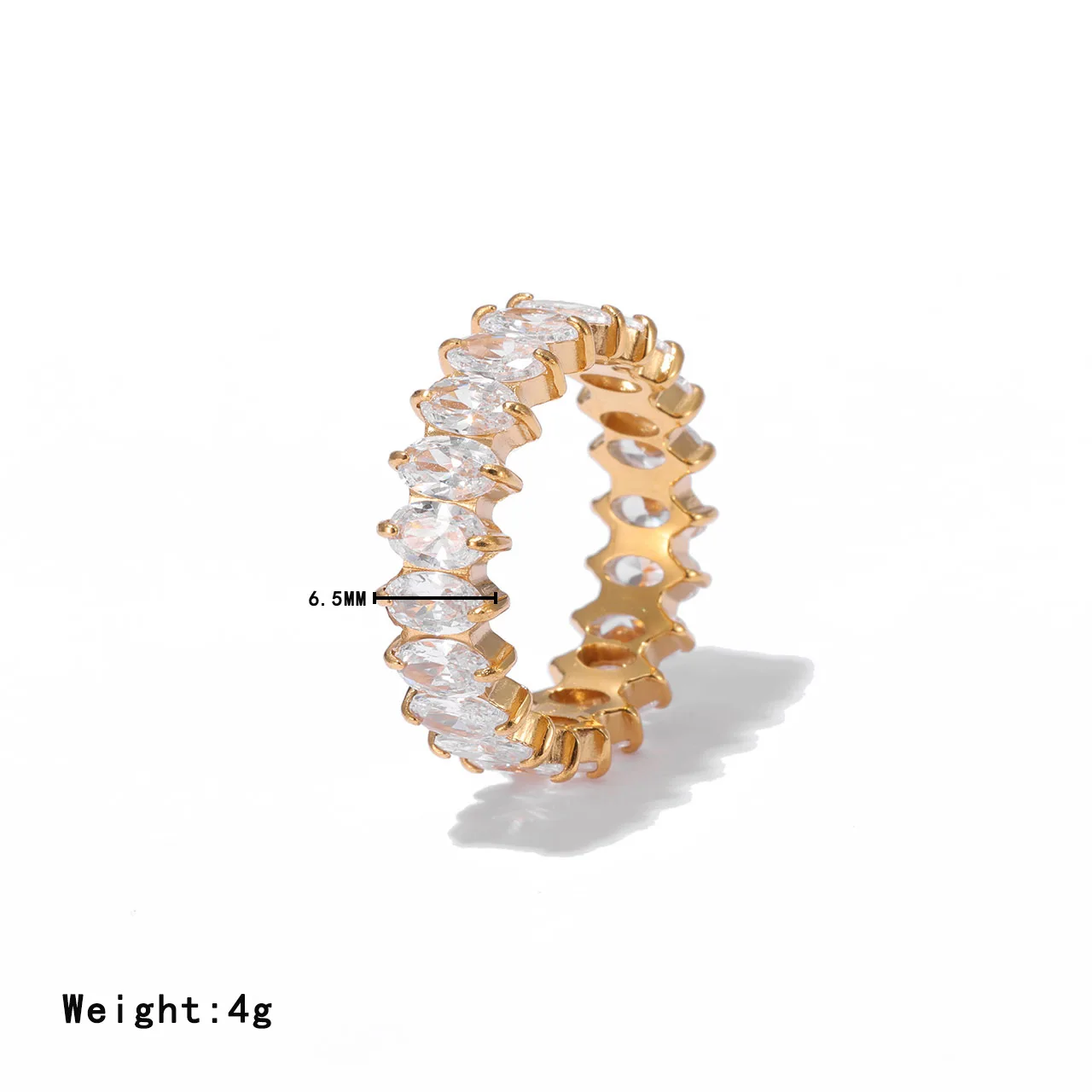 Vintage Baguette Oval 18K Gold-Plated Stainless Steel Minimalist Jewelry Zircon Quartz Charms Geometric Rings for Women