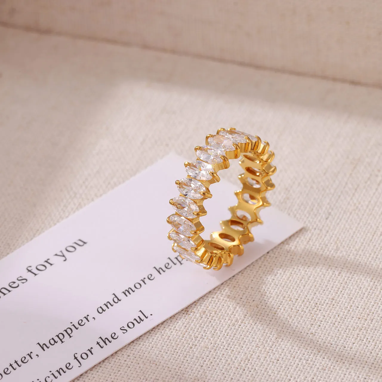 Vintage Baguette Oval 18K Gold-Plated Stainless Steel Minimalist Jewelry Zircon Quartz Charms Geometric Rings for Women