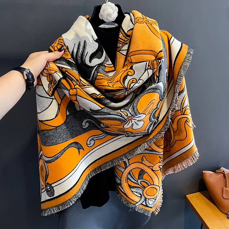 Vintage New 2024 Women's Printed Horse Square Shawl Cape Autumn Winter Thickened Warm Travel Blanket Air Conditioning Cover
