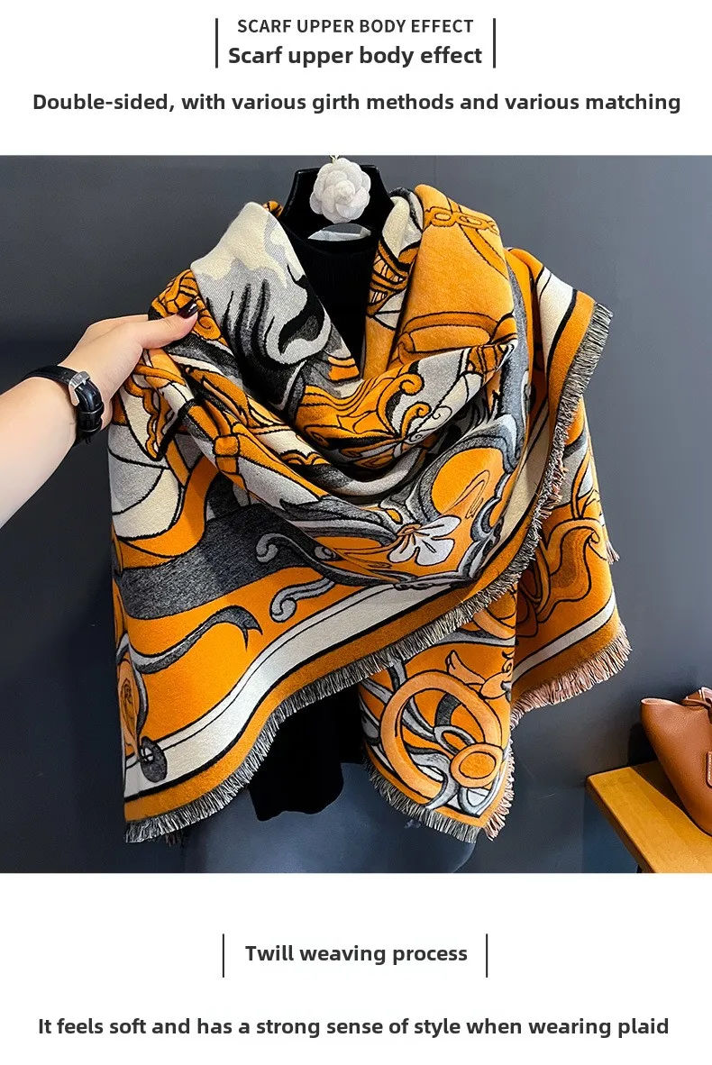 Vintage New 2024 Women's Printed Horse Square Shawl Cape Autumn Winter Thickened Warm Travel Blanket Air Conditioning Cover