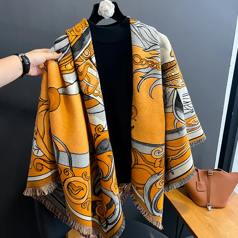 Vintage New 2024 Women's Printed Horse Square Shawl Cape Autumn Winter Thickened Warm Travel Blanket Air Conditioning Cover