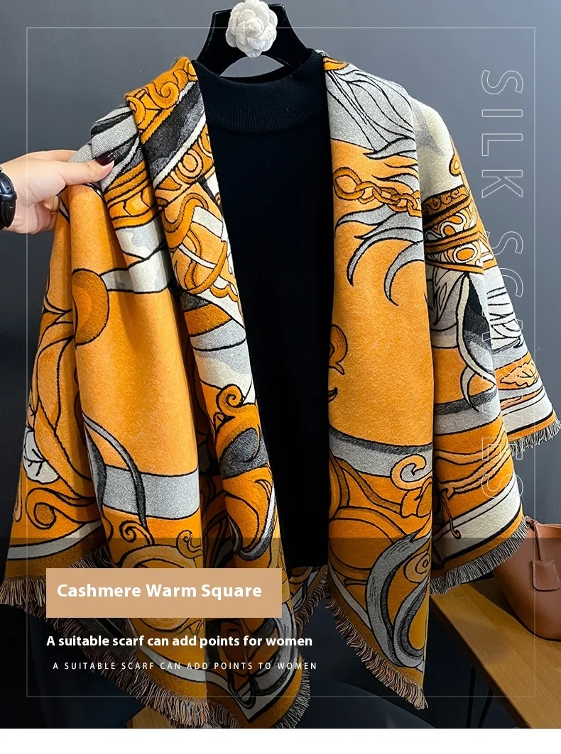 Vintage New 2024 Women's Printed Horse Square Shawl Cape Autumn Winter Thickened Warm Travel Blanket Air Conditioning Cover