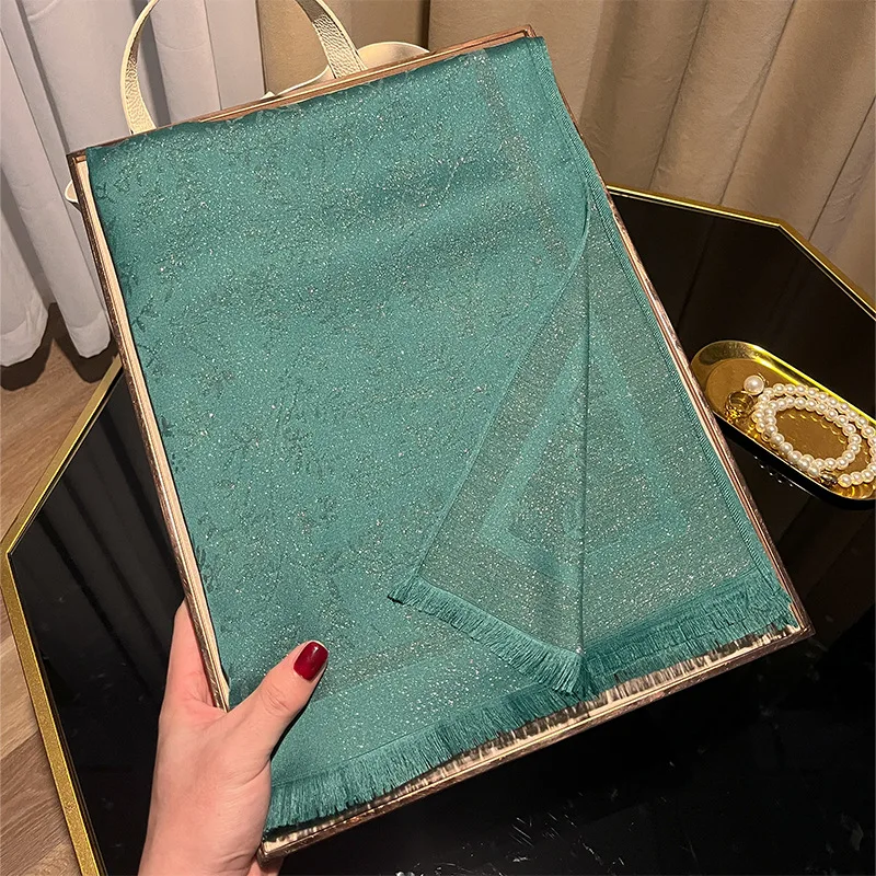 Women's Long Gold Polyester Cotton Shawl Spring Fashion Travel Beach Towel with Tassel Printed Leaf Pattern Logo Wrap