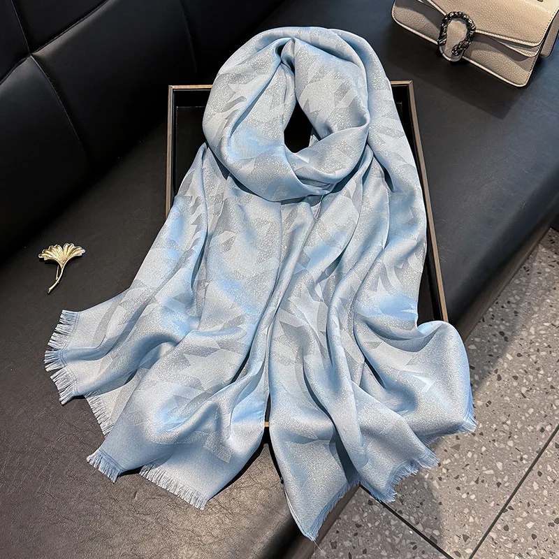High-Grade Ladies Jacquard Scarf Soft Shawl Jersey Cotton Tencel Gold Polyester Crinkle Wrap for Spring Summer Fashion Design