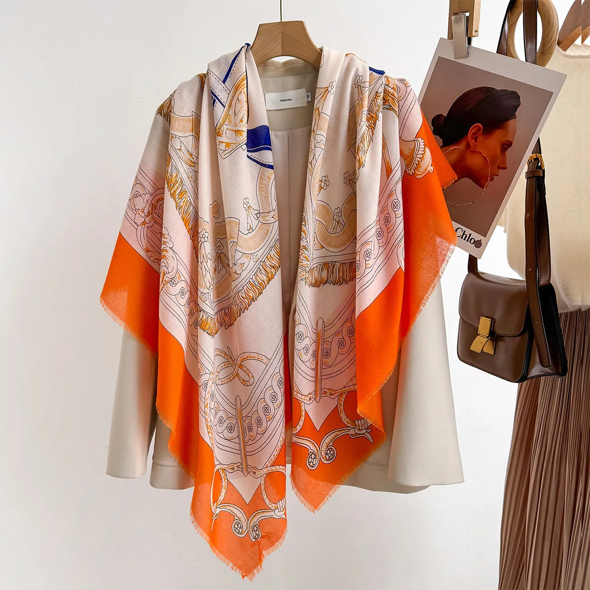 2025 Spring Summer New Fashion Chain Pattern Square Scarf for Women Travel Sunscreen Designer Print Warm Shawl