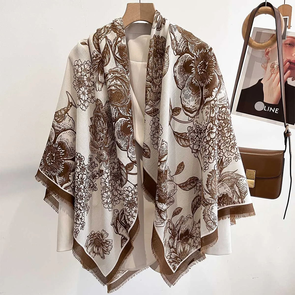 2025 Spring Summer New Fashion Designer Customized Printed Square Scarf for Women Flower Pattern Beach Sunscreen Shawl