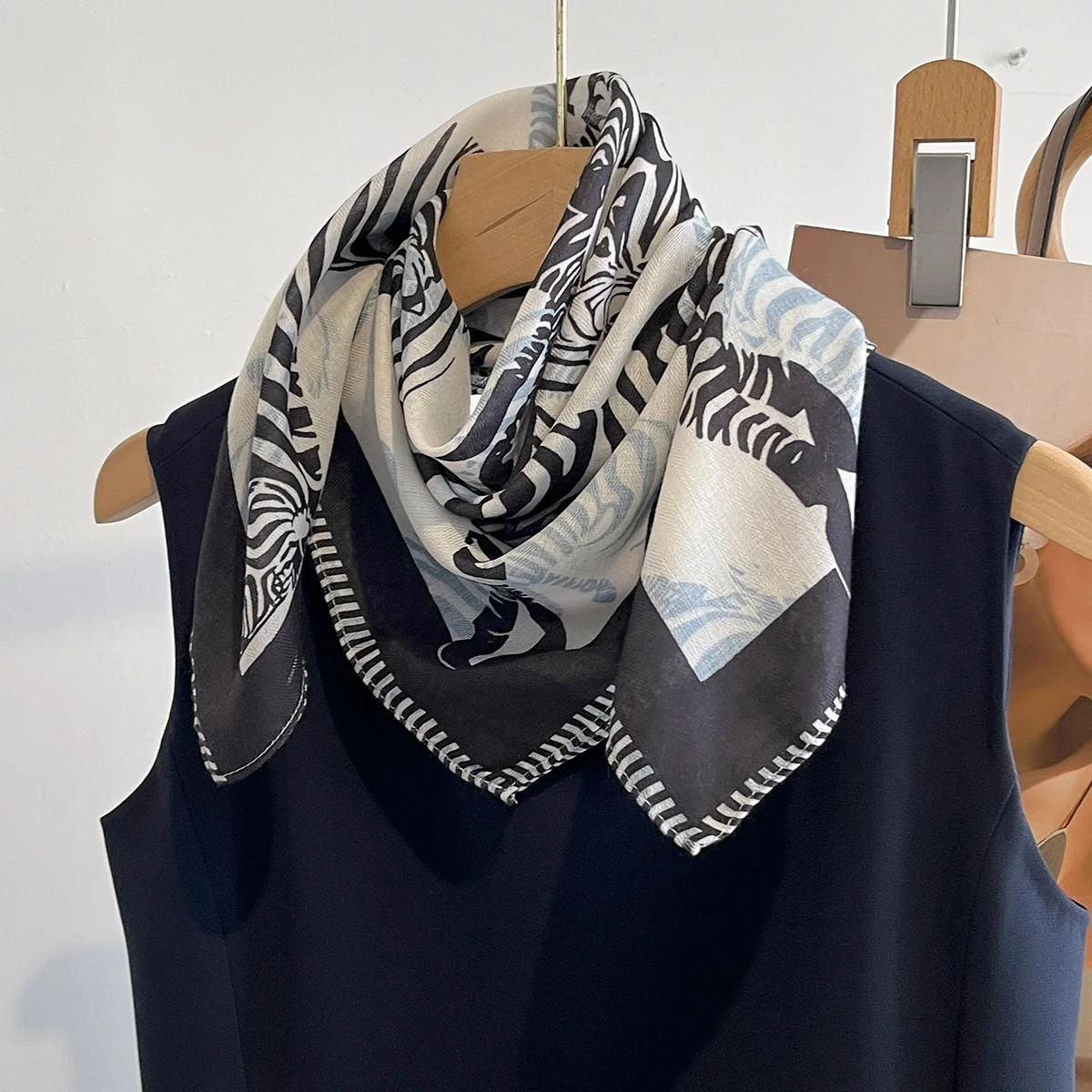 Spring Summer High Quality Imitation Silk square Scarves for Women zebra Printed  Hijabs for Women Custom Scarves