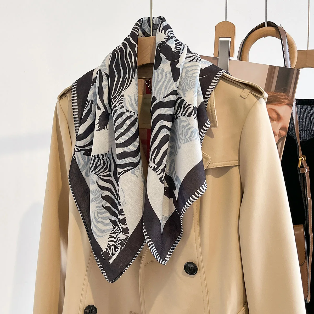 Spring Summer High Quality Imitation Silk square Scarves for Women zebra Printed  Hijabs for Women Custom Scarves