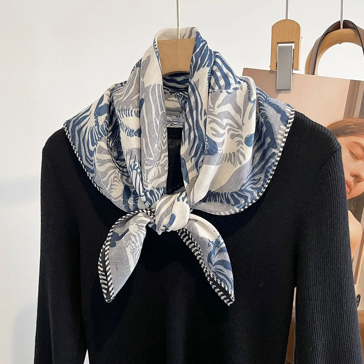 Spring Summer High Quality Imitation Silk square Scarves for Women zebra Printed  Hijabs for Women Custom Scarves
