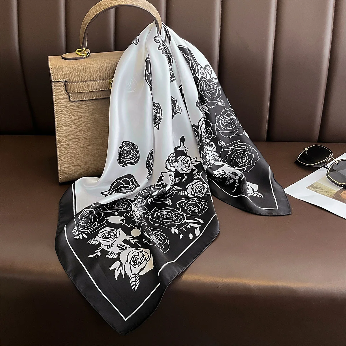 Fashion Custom Women Floral Pattern imitation Silk Square Scarves Neckerchief 70*70CM  Print Small Neck Tie Hijabs for Ladies