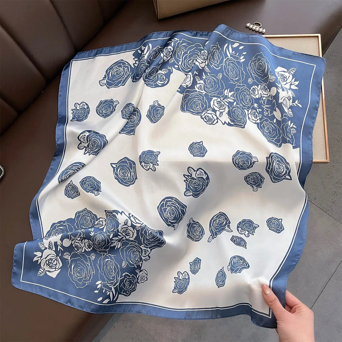 Fashion Custom Women Floral Pattern imitation Silk Square Scarves Neckerchief 70*70CM  Print Small Neck Tie Hijabs for Ladies