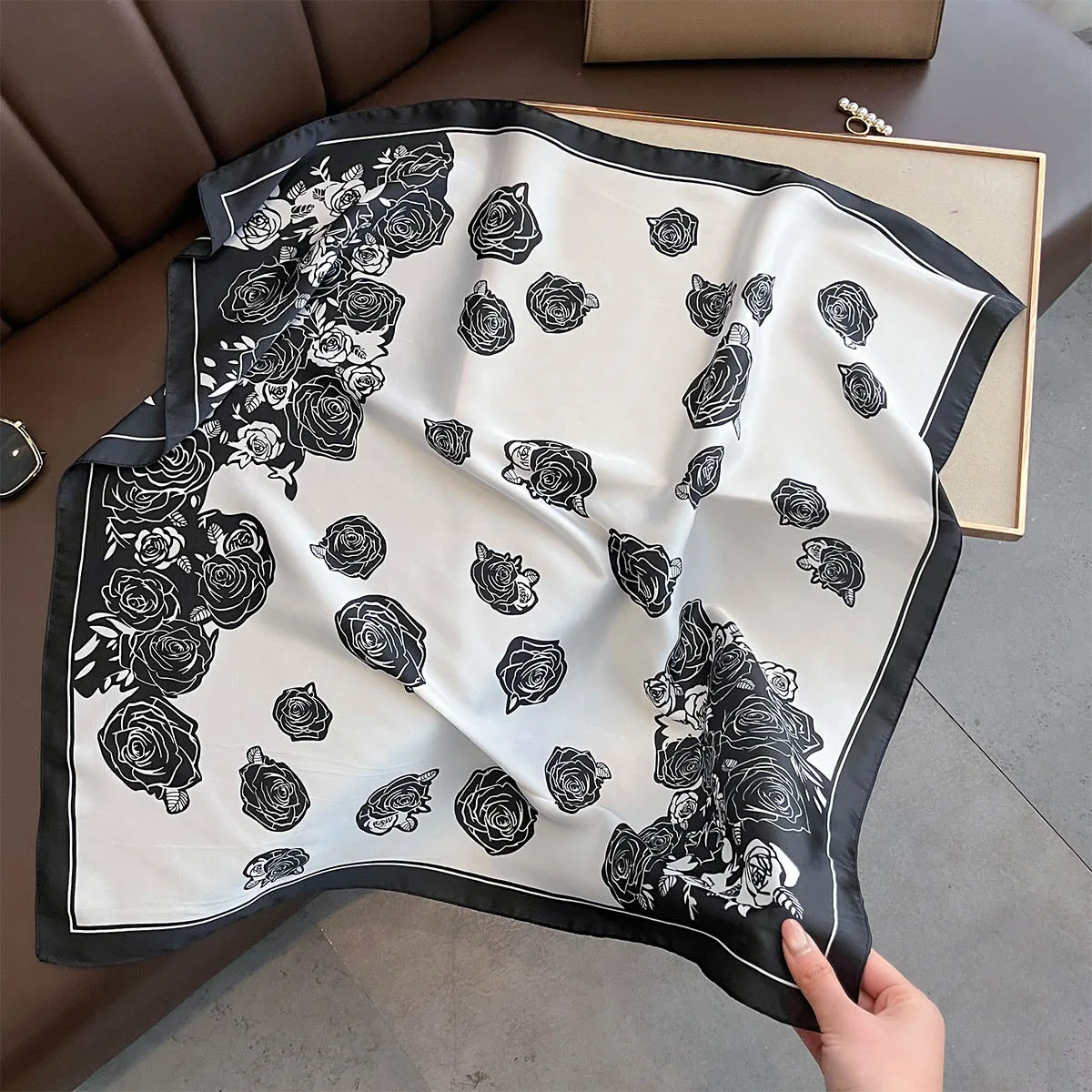 Fashion Custom Women Floral Pattern imitation Silk Square Scarves Neckerchief 70*70CM  Print Small Neck Tie Hijabs for Ladies