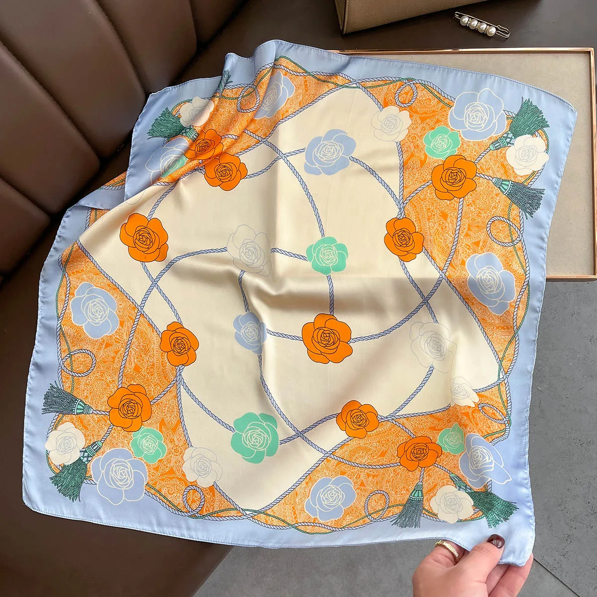 2025 Women's Summer Fashion muslim square hijab floral Printed pattern scarf for ladies custom headscarf