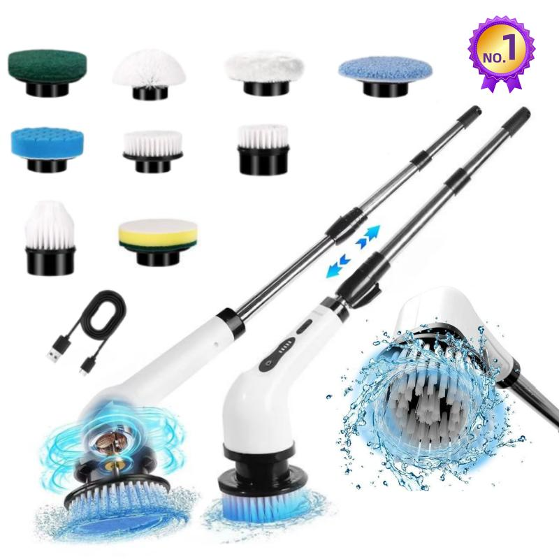 Cordless Electric Spin Scrubber with 9 Replaceable Brush Heads,3 Adjustable Speeds,5000mAh Battery Lightweight USB Handheld Design for Home Cleaning