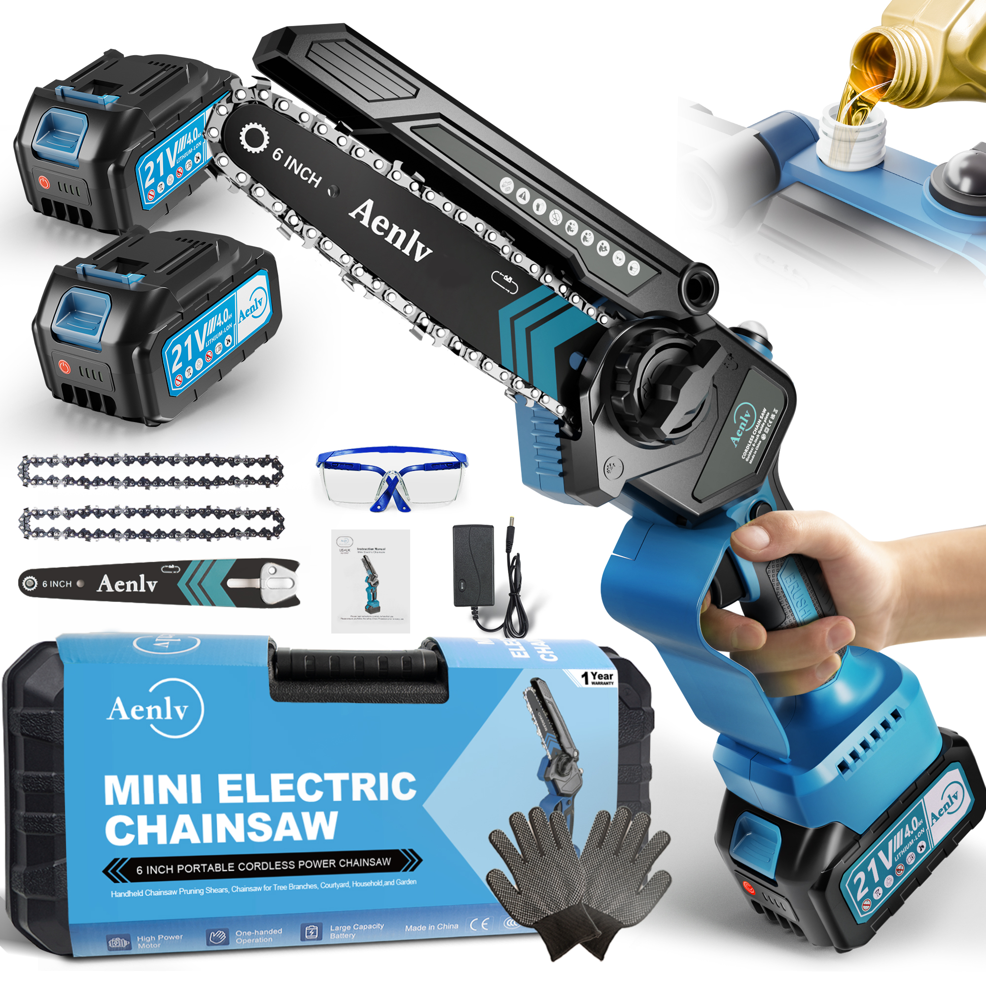 6-Inch Electric Chainsaw Cordless, UPGRADED26FT/S MOTOR, Smart 4.0 Battery Handheld Chainsaw with Auto Chain Regulator & Auto Oiler,battery powered chainsaw for Tree Branches,Wood Cutting