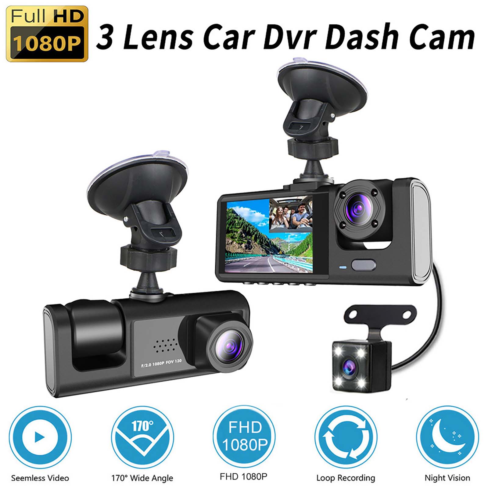 Dash Camera for Car, Security Camera .Dash Cam Mini Car Recorder 2 Inch Screen Front and Inside Dual Car Cameras 1080P with WDR, Night Vision, G-Sensor Auto Lock, Loop Recording With 32GB Card