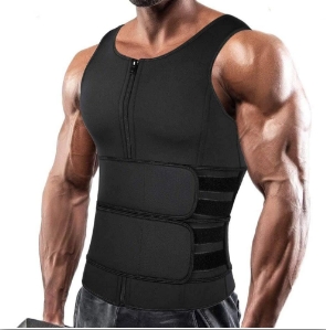 Mens Sauna Set 2 in 1 Sweat Strap Waist Trainer Mens Sauna Shirt with Adjustable Double Layer Sweat Belt