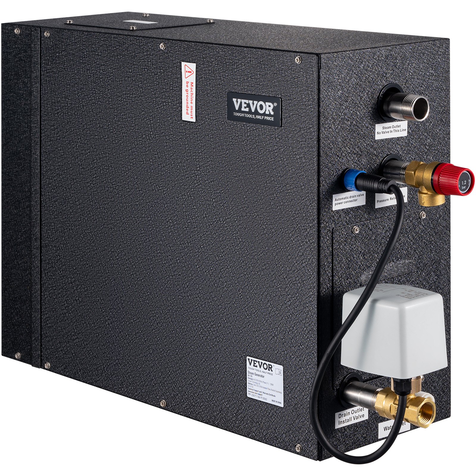 VEVOR 12KW Steam Shower Generator, Segmented Heating & Temperature Customization & 24h Timer Steam Kit, Automatic Drainage Home Steam Shower System