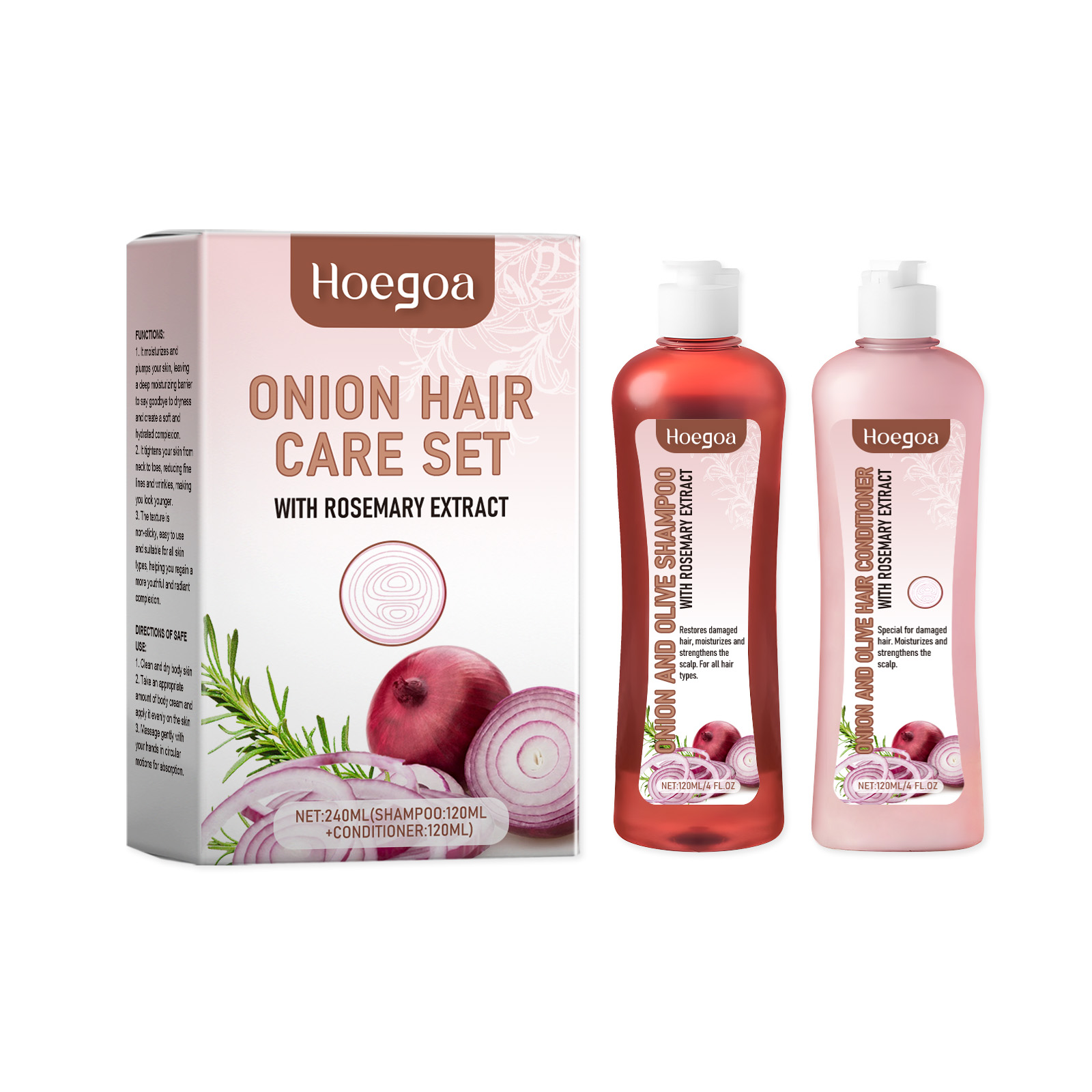 Hoegoa Onion Rosemary Shampoo Set Nourishing Repair Dry Frizzy Smooth Shiny Hair Care Set