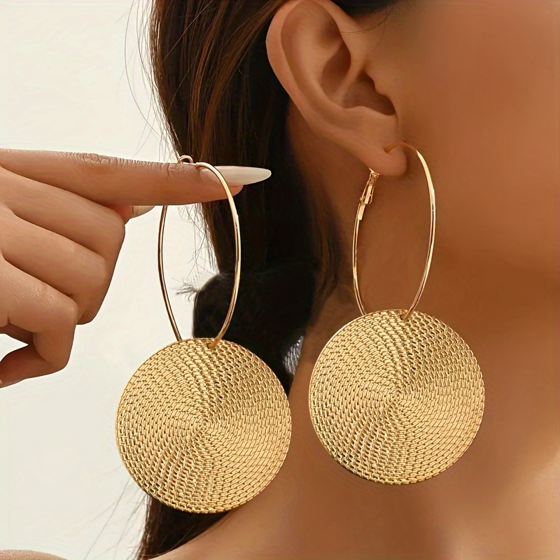 Lxalry Platinum Plated Woven Hoop Earrings, 4cm Textured Bohemian Modern Jewelry For Women, Hypoallergenic Handmade Statement Accessories (Non-Tarnish)​​