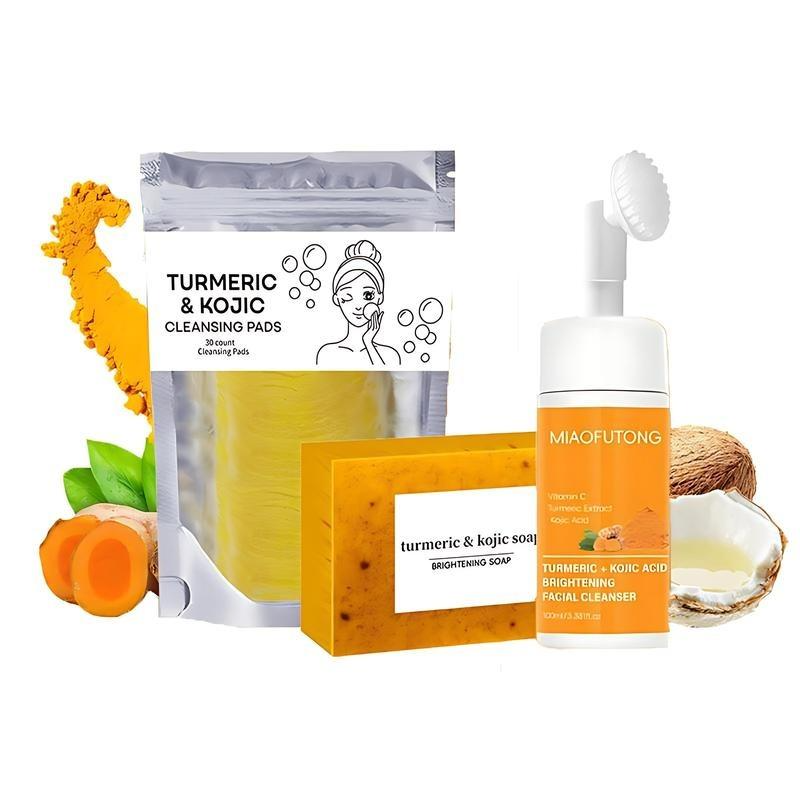 Turmeric Wash and Care Three Piece SetTurmeric Tablets, Turmeric Cleansing Mousse,Turmeric Soap Facial Cleansing Skincare FacialCleansing Cleanser Turmeric Cleansing Mousse