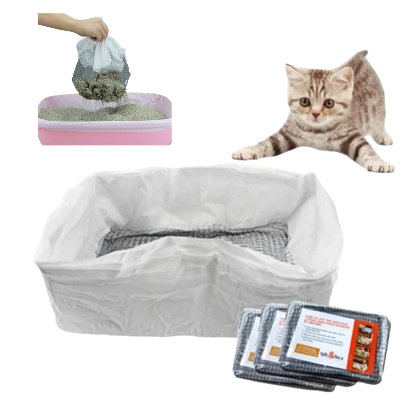 100PCS Cat Litter Filter Bags, Cat Litter Filter Bags for Pets, Reusable Washable, Mesh Quick Sift Litter not Dirty and EASY to clean